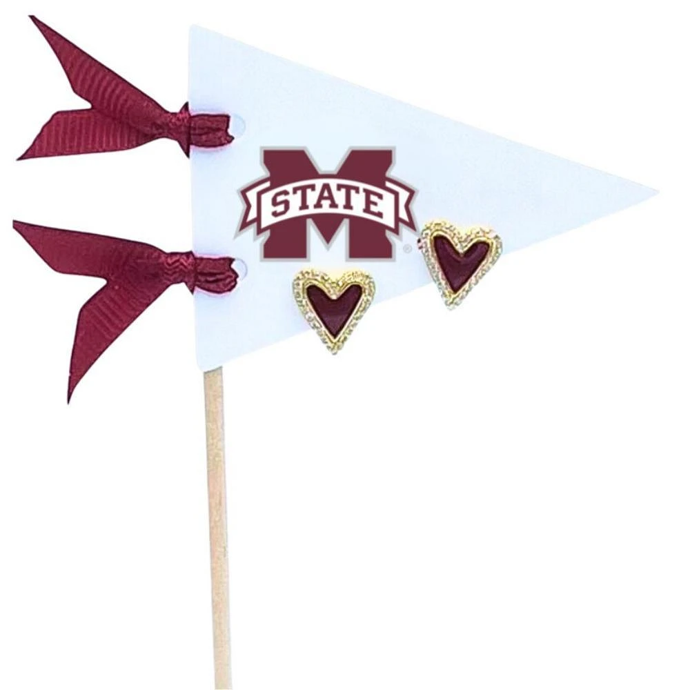 Mississippi State Color Shout Pennant Heart Earrings