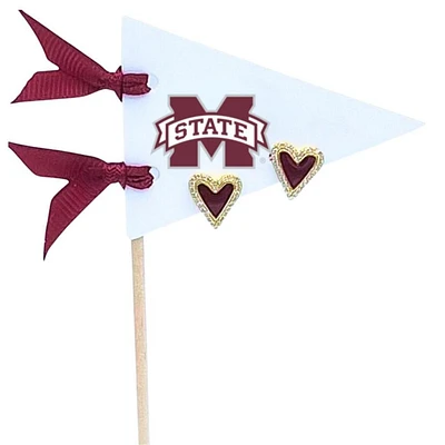 Mississippi State Color Shout Pennant Heart Earrings