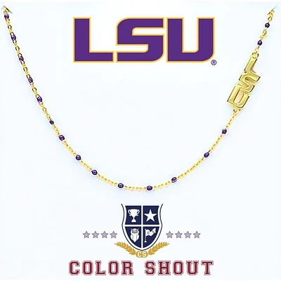 LSU Color Shout Side Set Logo Enamel Bead Necklace