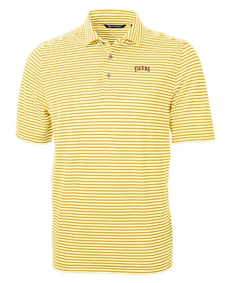 LSU Cutter & Buck Tigers Arch Virtue Eco Pique Stripe Polo