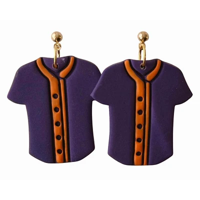 Purple and Orange Sweet Tree Jewelry Baseball Jersey Earrings