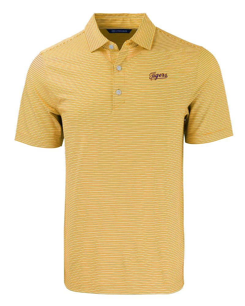 LSU Cutter & Buck Tigers Script Eco Forge Double Stripe Polo
