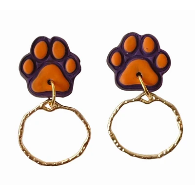 Orange and Purple Sweet Tree Jewelry Mini Paw Stud Earrings