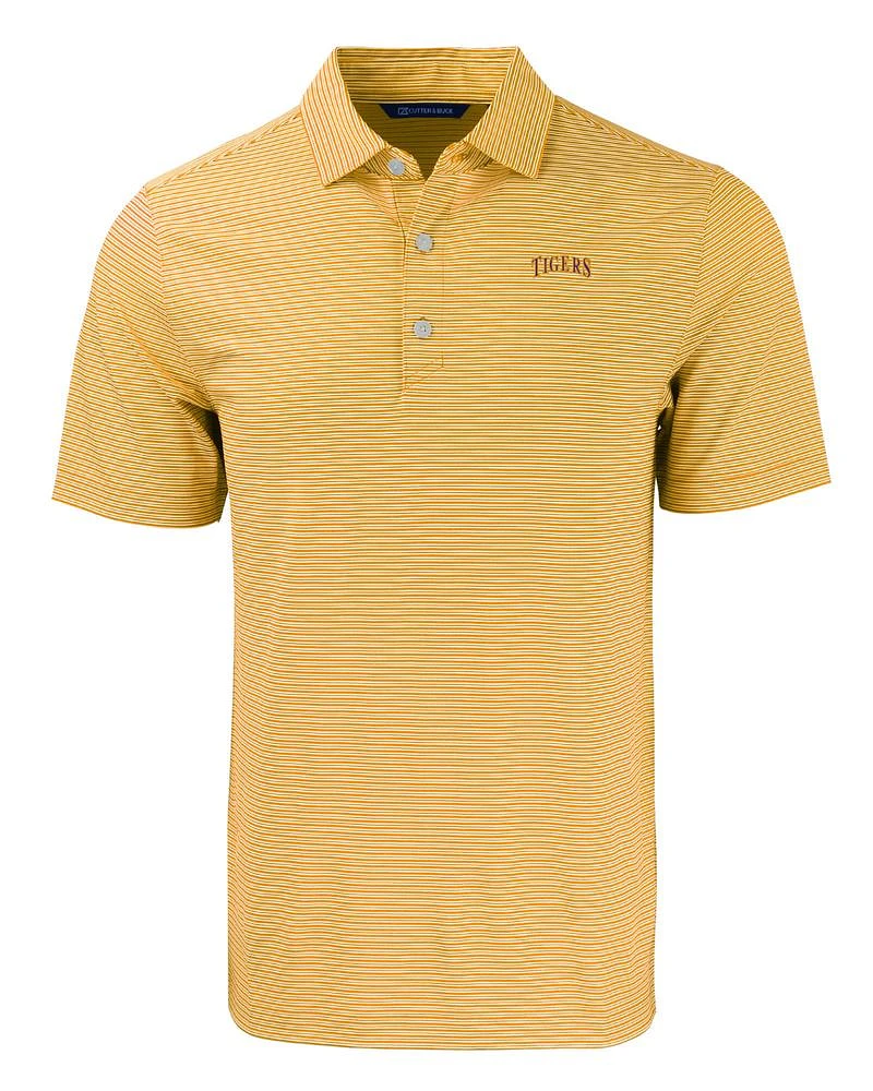 LSU Cutter & Buck Tigers Arch Eco Forge Double Stripe Polo