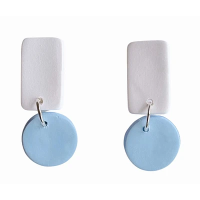 Light Blue and White Sweet Tree Jewelry Reign Rectangle Circle Drop Earrings