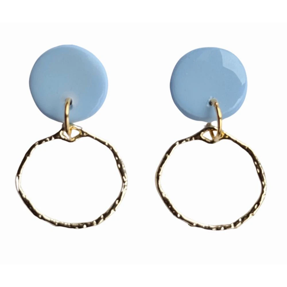 Light Blue and Gold Sweet Tree Jewelry Zoie Circle Earrings