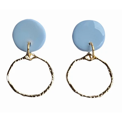 Light Blue and Gold Sweet Tree Jewelry Zoie Circle Earrings