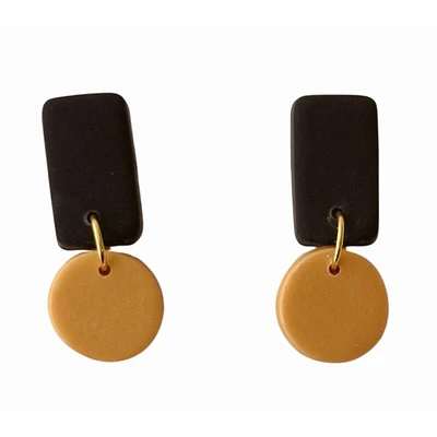 Black and Gold Sweet Tree Jewelry Reign Rectangle Circle Drop Earrings