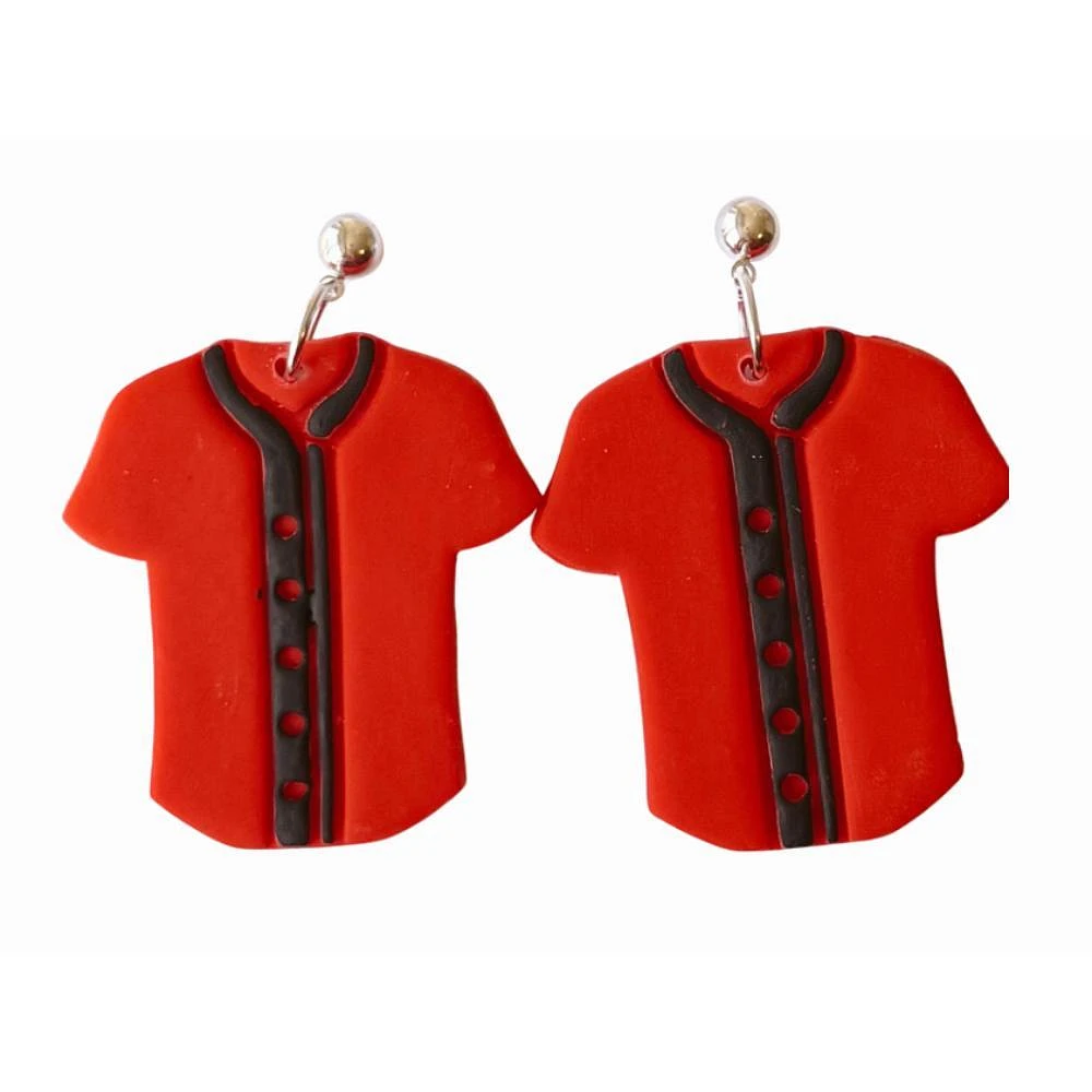 Red and Black Sweet Tree Jewelry Baseball Jersey Earrings