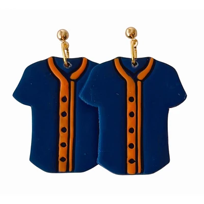 Navy and Orange Sweet Tree Jewelry Baseball Jersey Earrings