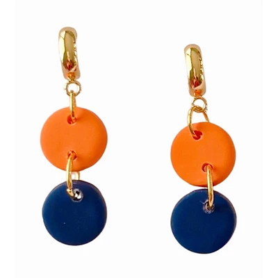 Navy and Orange Sweet Tree Jewelry Ember Double Circle Drop Earrings