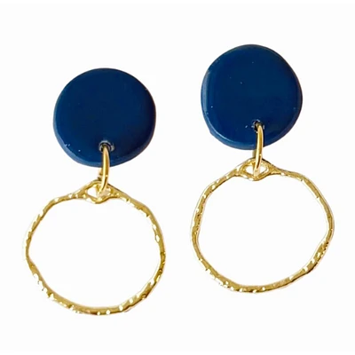 Navy and Gold Sweet Tree Jewelry Zoie Circle Earrings