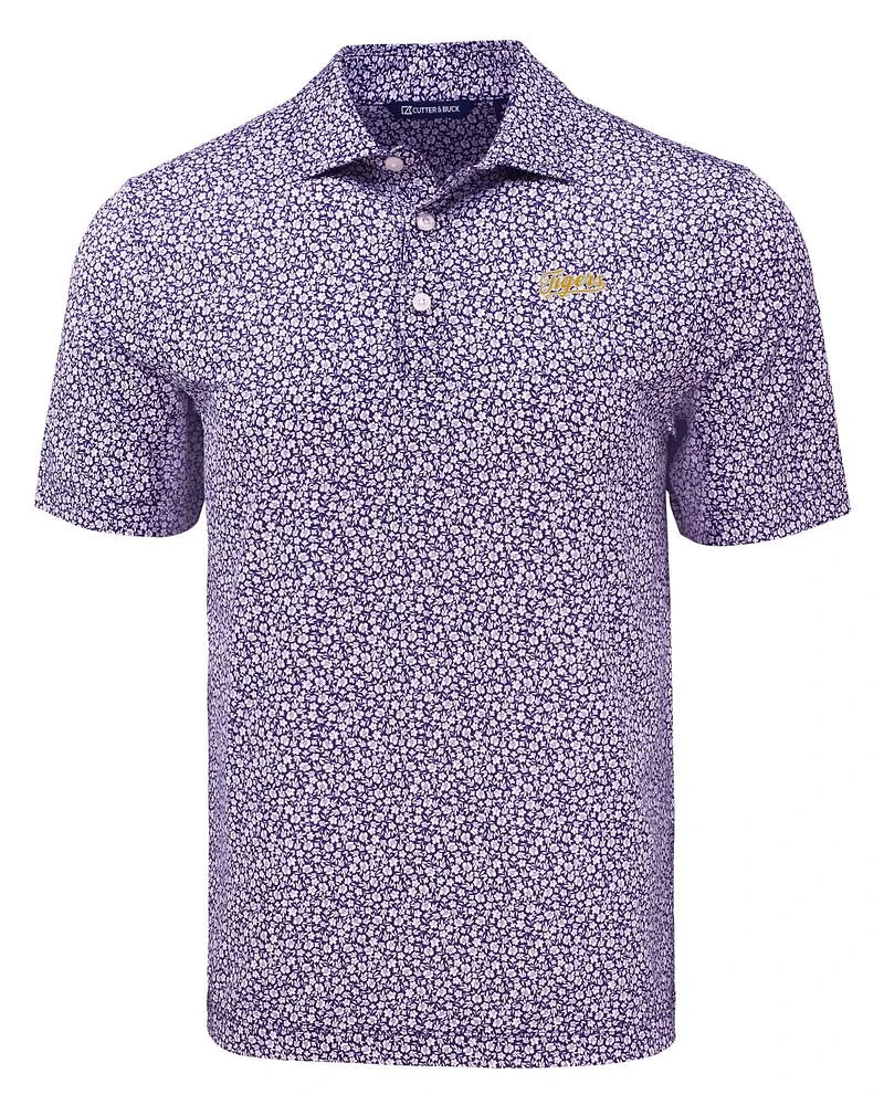 LSU Cutter & Buck Tigers Script Pike Flora Print Polo