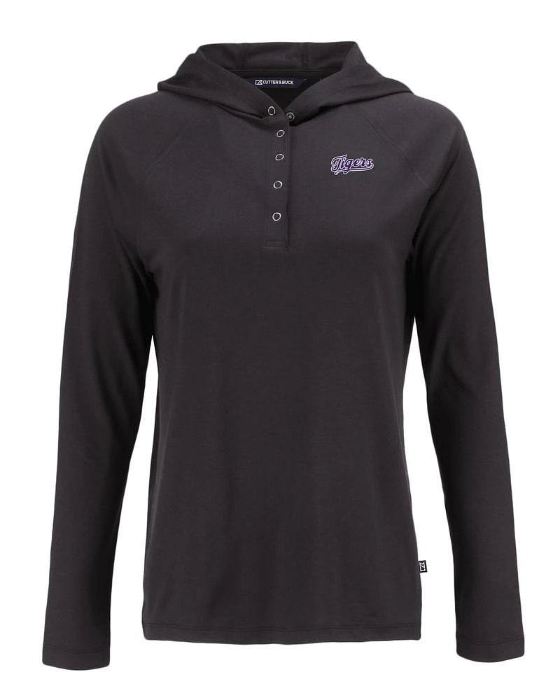 LSU Cutter & Buck Women's Tigers Script Coastline Epic Comfort Hooded Shirt
