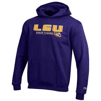 LSU Champion YOUTH Wordmark Over War Cry Logo Hoodie