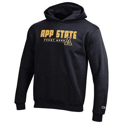 App State Champion YOUTH Wordmark Over War Cry Logo Hoodie