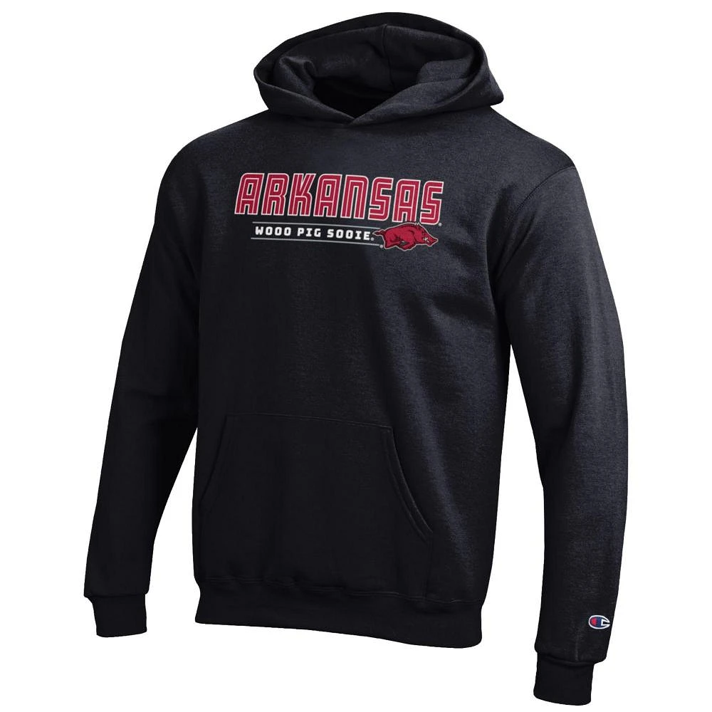 Arkansas Champion YOUTH Wordmark Over War Cry Logo Hoodie