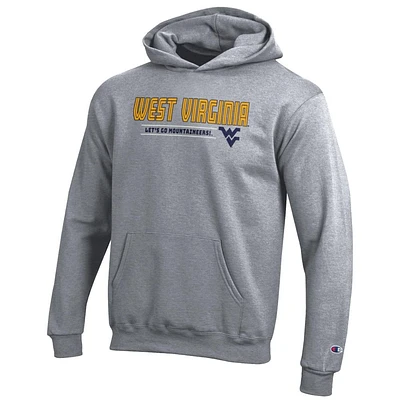 West Virginia Champion YOUTH Wordmark Over War Cry Logo Hoodie