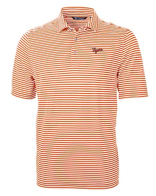 Clemson Cutter & Buck Tigers Script Virtue Eco Pique Stripe Polo