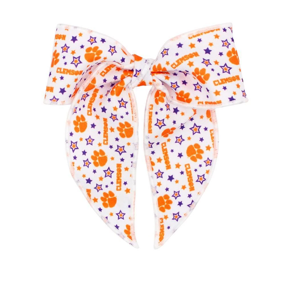 Clemson Wee Ones Medium Signature Collegiate Logo Print Fabric Bowtie With Knot and Tails
