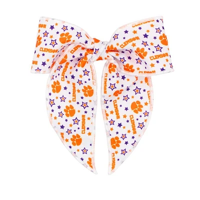 Clemson Wee Ones Medium Signature Collegiate Logo Print Fabric Bowtie With Knot and Tails