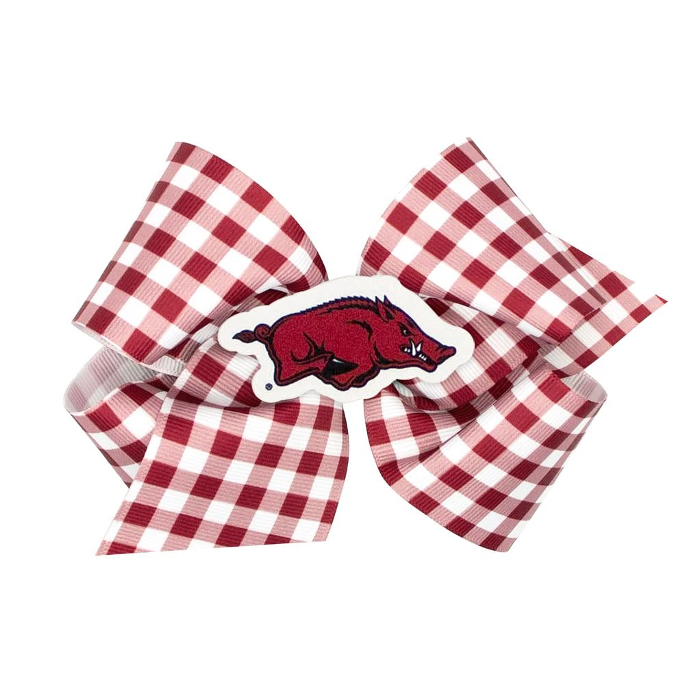 Arkansas King Gingham Grosgrain Hair Bow
