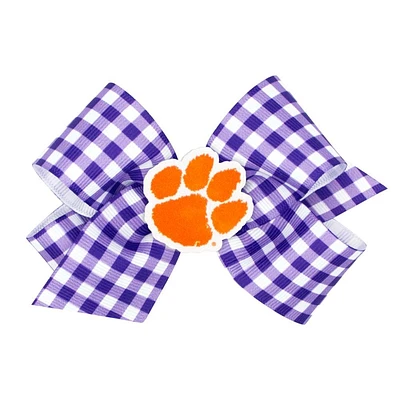 Clemson Medium Gingham Grosgrain Hair Bow