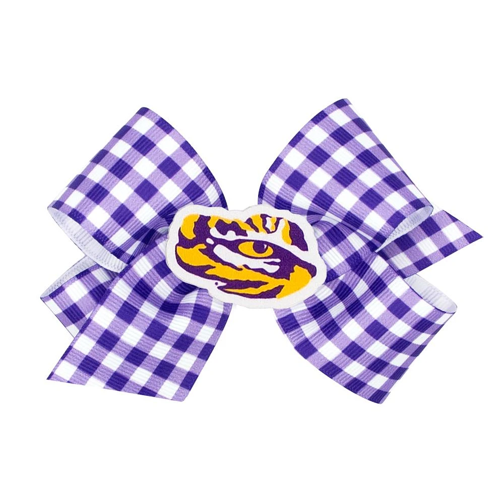 LSU Medium Gingham Grosgrain Hair Bow