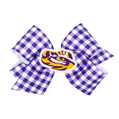 LSU Medium Gingham Grosgrain Hair Bow