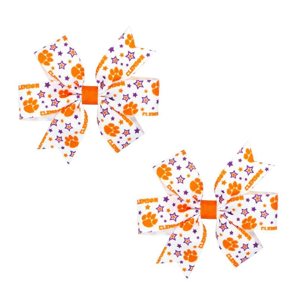 Clemson Mini Circle Signature Collegiate Logo Print Fabric Hair Bows