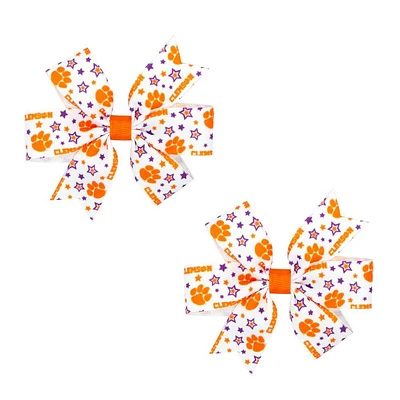 Clemson Mini Circle Signature Collegiate Logo Print Fabric Hair Bows