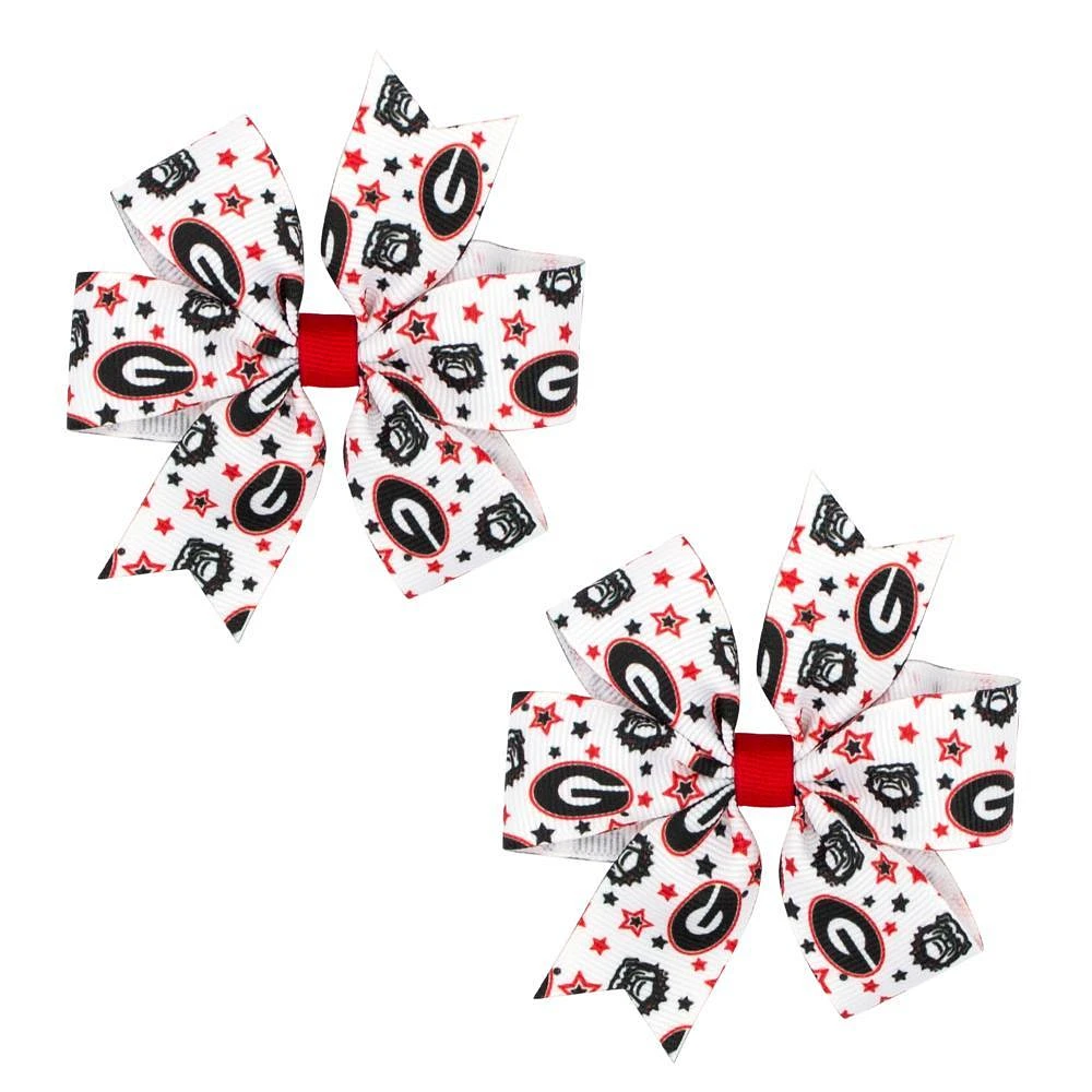 Georgia Mini Circle Signature Collegiate Logo Print Fabric Hair Bows