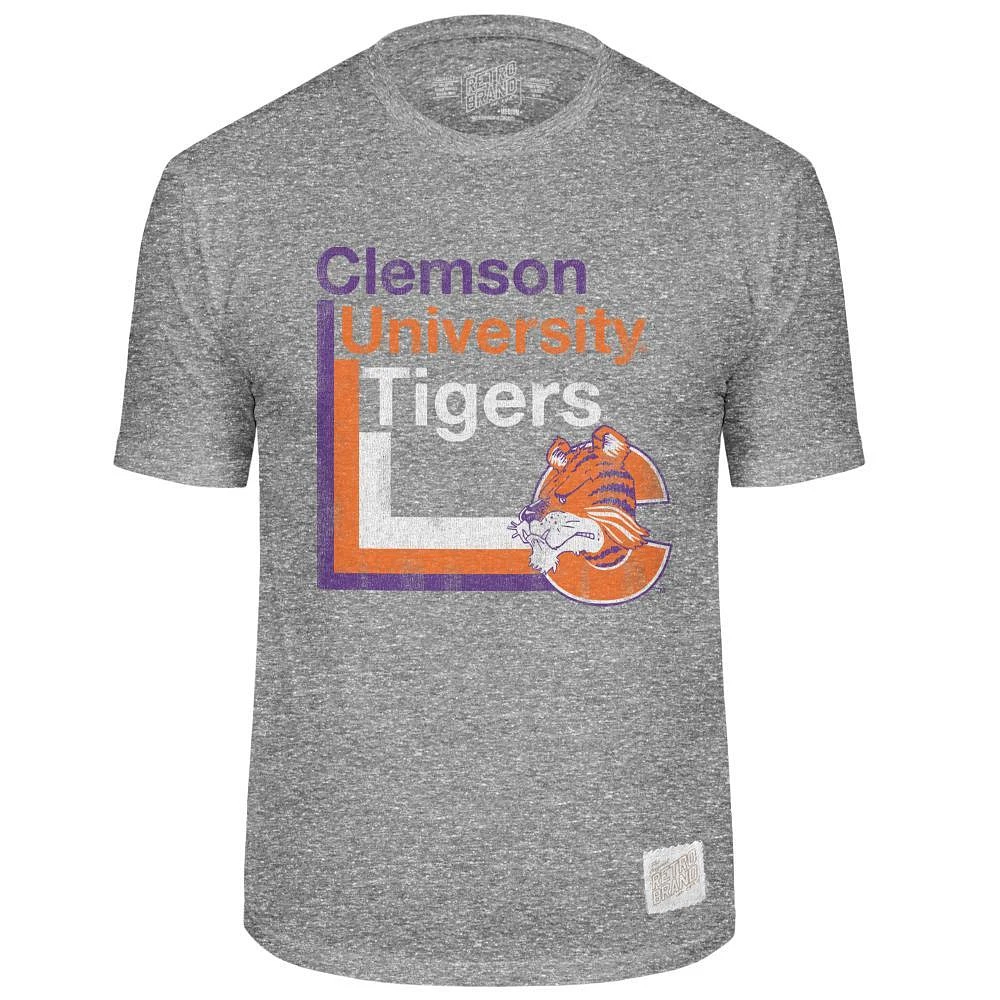 Clemson Retro Brand Lined Mascot Streaky Tee