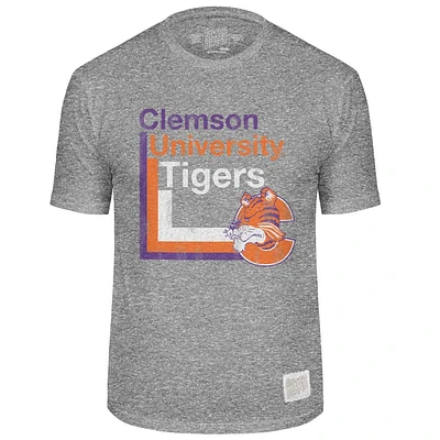 Clemson Retro Brand Lined Mascot Streaky Tee