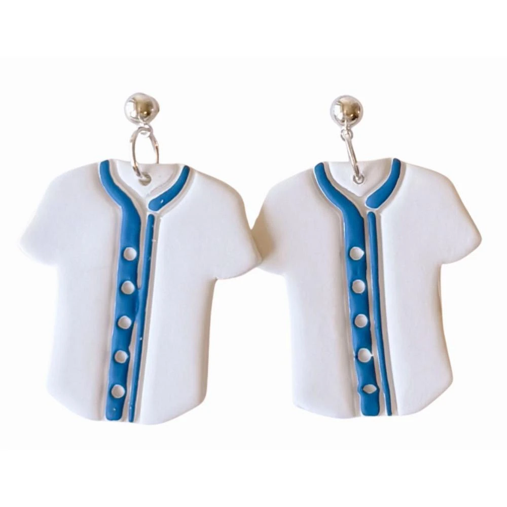 White and Royal Sweet Tree Jewelry Baseball Jersey Earrings