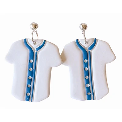 White and Royal Sweet Tree Jewelry Baseball Jersey Earrings