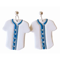 White and Royal Sweet Tree Jewelry Baseball Jersey Earrings