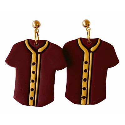 Garnet and Gold Sweet Tree Jewelry Baseball Jersey Earrings