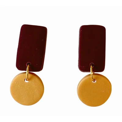 Garnet and Gold Sweet Tree Jewelry Reign Rectangle Circle Drop Earrings