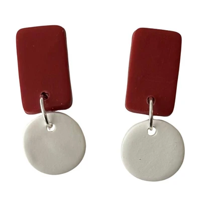 Crimson and White Sweet Tree Jewelry Reign Rectangle Circle Drop Earrings