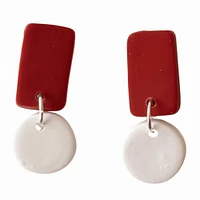 Cardinal and White Sweet Tree Jewelry Reign Rectangle Circle Drop Earrings