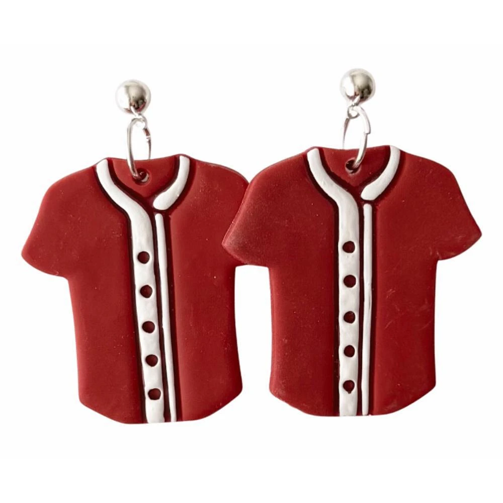 Cardinal and White Sweet Tree Jewelry Baseball Jersey Earrings