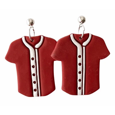 Cardinal and White Sweet Tree Jewelry Baseball Jersey Earrings