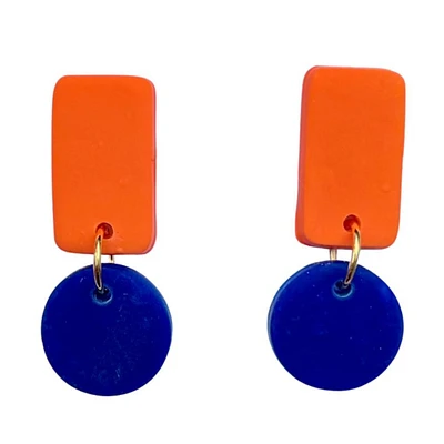 Royal and Orange Sweet Tree Jewelry Reign Rectangle Circle Drop Earrings
