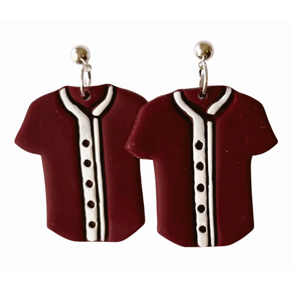 Maroon Sweet Tree Jewelry Baseball Jersey Earrings