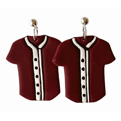 Maroon Sweet Tree Jewelry Baseball Jersey Earrings