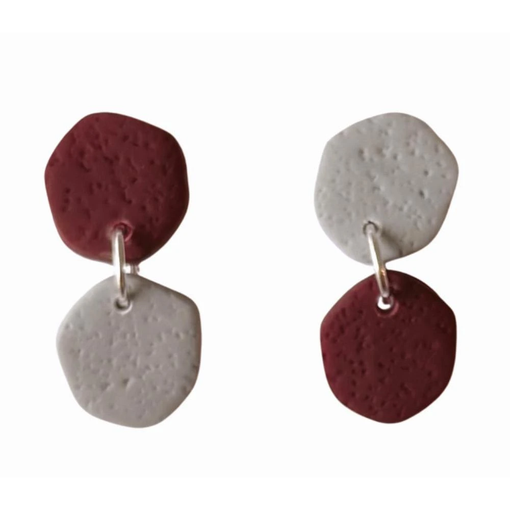Maroon and Grey Sweet Tree Jewelry Laine Mismatched Circle Earrings