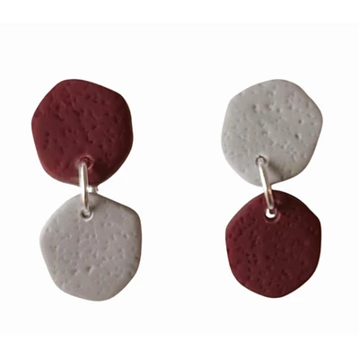 Maroon and Grey Sweet Tree Jewelry Laine Mismatched Circle Earrings