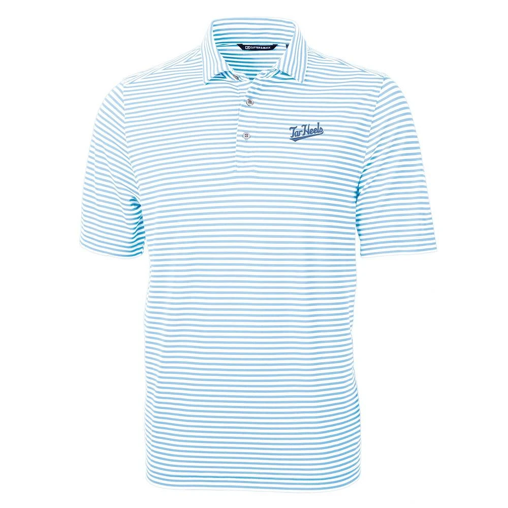 UNC Cutter & Buck Tar Heel Script Virtue Eco Pique Stripe Polo