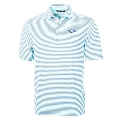 UNC Cutter & Buck Tar Heel Script Virtue Eco Pique Stripe Polo